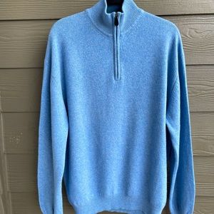 Northern Isle 2-PlyCashmere.Half Zip, Blue,Size Xl